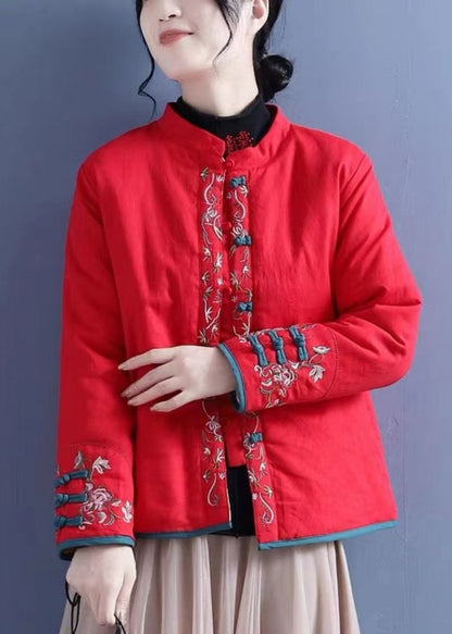 Manteaux en coton à boutons brodés orange vintage hiver QG038