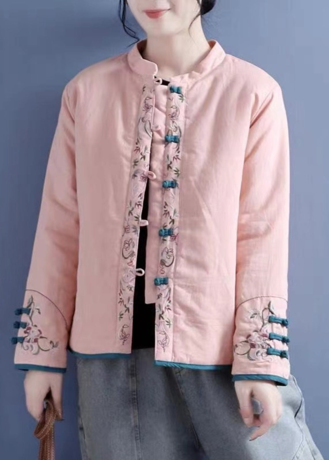 Manteaux en coton à boutons brodés orange vintage hiver QG038