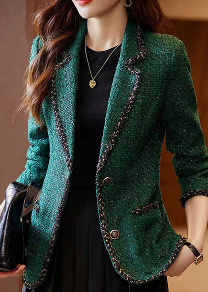 Vintage Peacock Green Patchwork Woolen Coat Spring YJ049