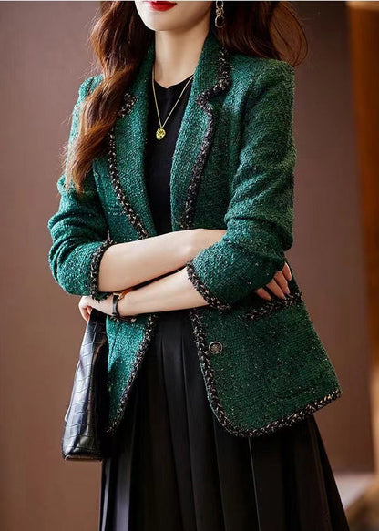 Vintage Peacock Green Patchwork Woolen Coat Spring YJ049