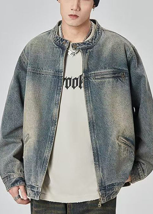 Coat Up Denim Zip Vintage Men Color Photo Spring TC045 Pockets