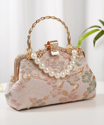 Vintage Embroidered Tote Bag Zircon Pink Bead