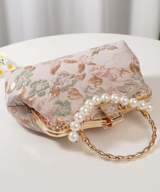 Vintage Embroidered Tote Bag Zircon Pink Bead