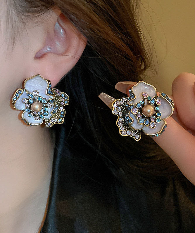 Glaze Pearl Earrings Alloy Drip Vintage Zircon Purple Stud