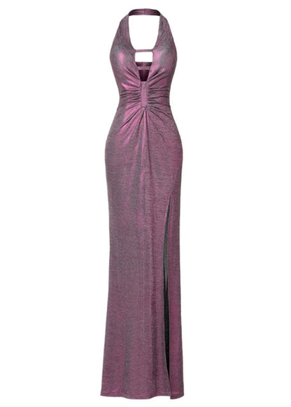 Dress Purple Side Party Open Summer Vintage Halter