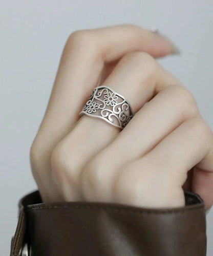 Vintage Silk Sterling Silver Hollow Out Rings YI046