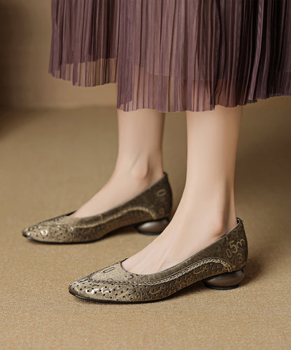 Green Splicing Vintage Cowhide Chunky Leather Breathable Shoes