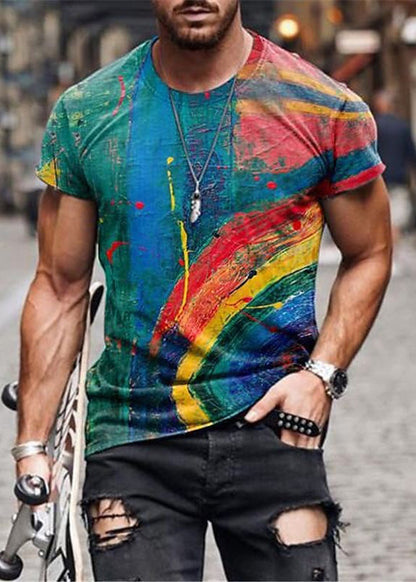 Cotton Patchwork Yellow Summer Mens Vintage Print T Shirts