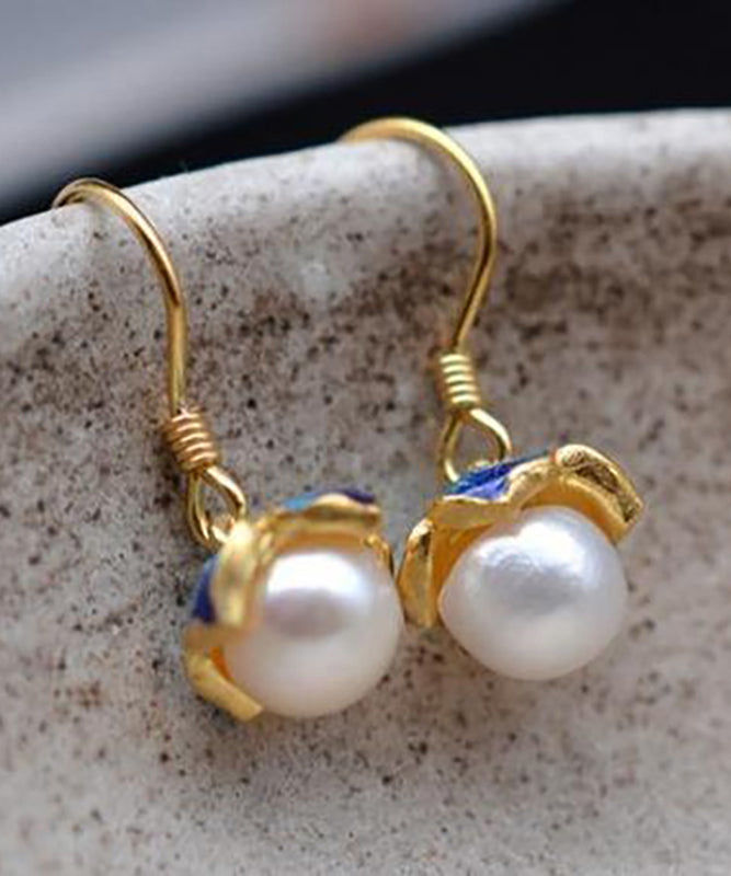 Vintage Cloisonne Sterling Overgild Pearl Enamel Silver Yellow