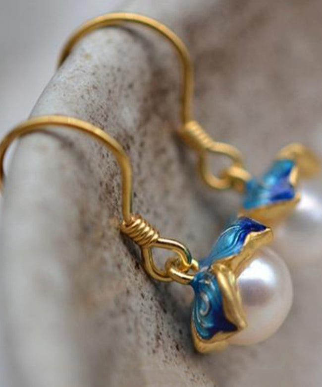 Vintage Cloisonne Sterling Overgild Pearl Enamel Silver Yellow