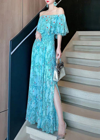 Chiffon Neck Vogue Dresses Slash Blue Summer Vacation