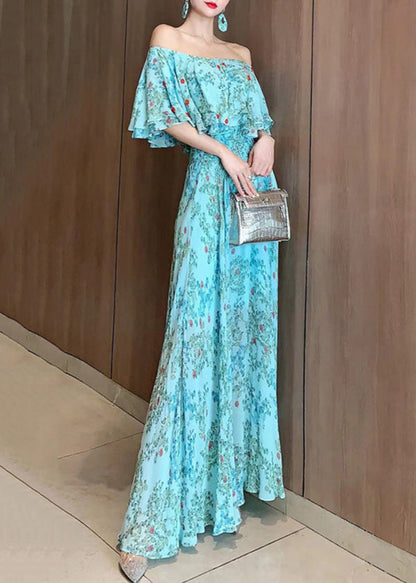 Chiffon Neck Vogue Dresses Slash Blue Summer Vacation