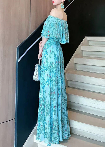 Chiffon Neck Vogue Dresses Slash Blue Summer Vacation