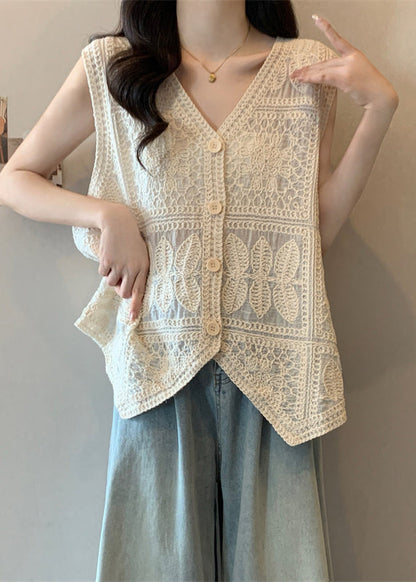 Waistcoat Blue Vest Sleeveless Patchwork Lace Vogue Neck V