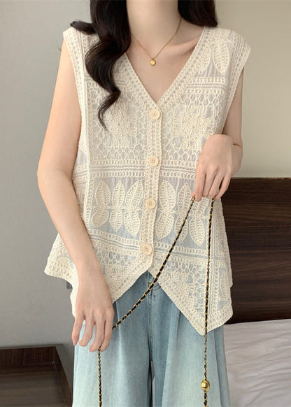 Waistcoat Blue Vest Sleeveless Patchwork Lace Vogue Neck V