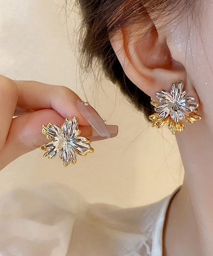 Vogue Colorblock Copper Silver Plated Floral Stud Earrings QZ004