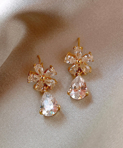 Vogue Copper Overgild Zircon Floral Water Drop Drop Earrings WH034