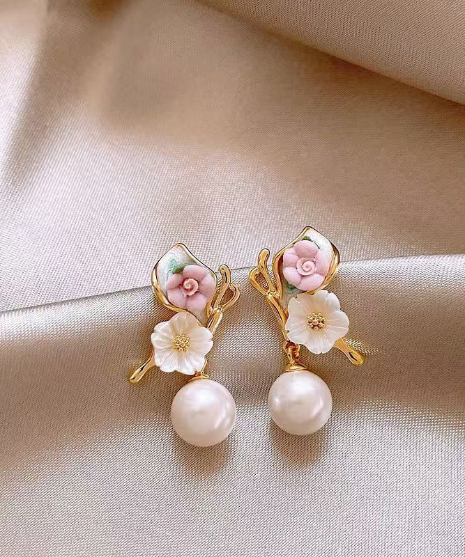 Pearl Gold Stud Alloy Butterfly Copper Earrings Vogue