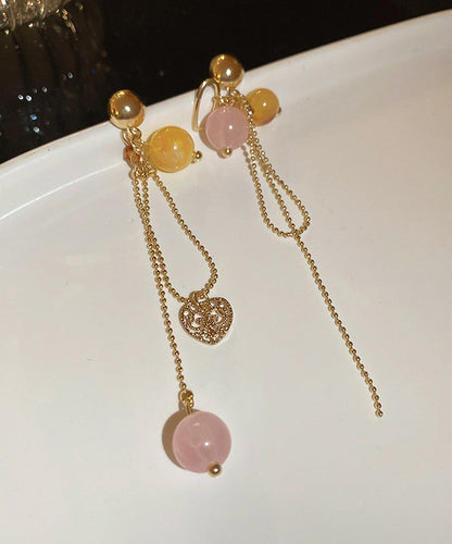 Copper Vogue Gold Tassel Earrings Crystal Resin Drop Love