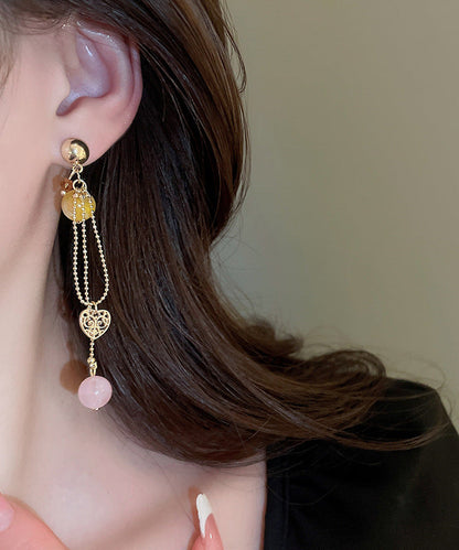 Copper Vogue Gold Tassel Earrings Crystal Resin Drop Love