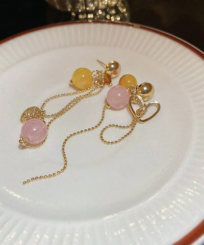 Copper Vogue Gold Tassel Earrings Crystal Resin Drop Love