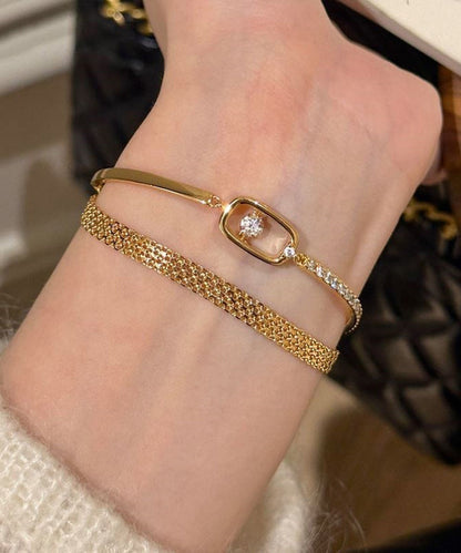Vogue Stainless Steel Bracelet Two-Piece Zircon Chain Gold Set
