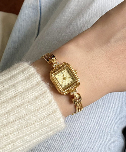 Stainless Steel Zircon Gold Vogue Square Chain Watches
