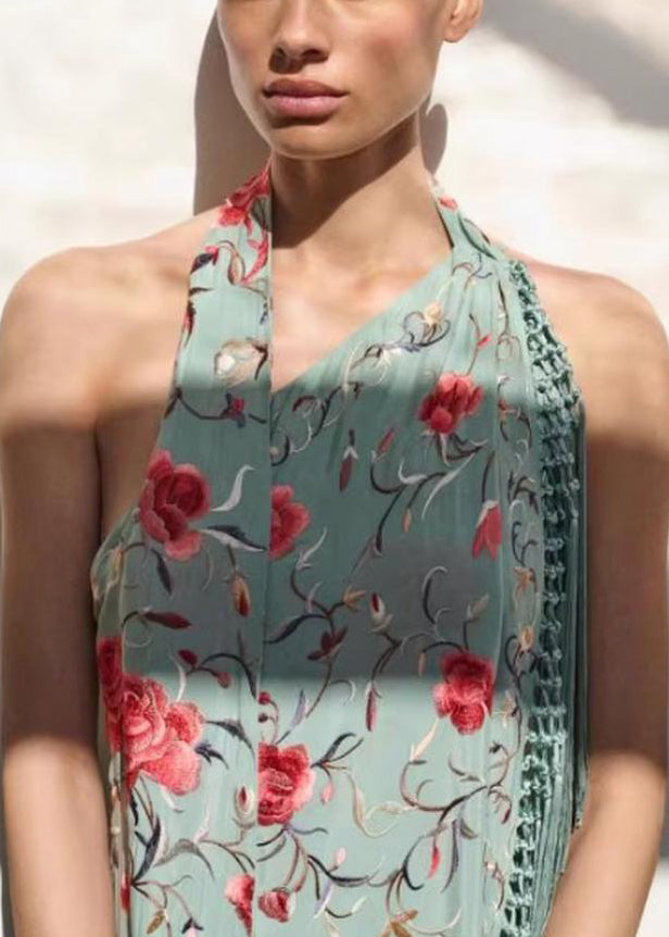 Cotton Vogue Dresses Tasseled Maxi Asymmetrical Print Green