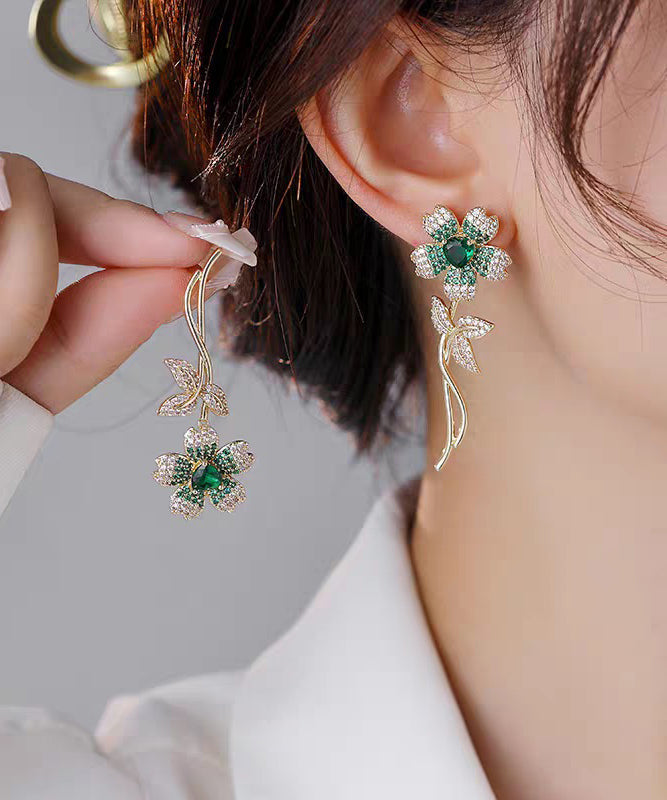 Stud Copper Pink Cherry Vogue Blossom Zircon Earrings