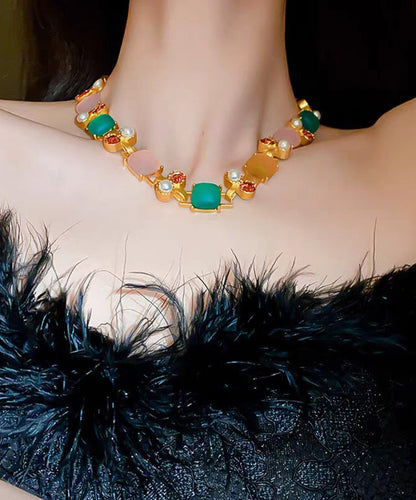 Pearl Princess Vogue Zircon Square Necklace Copper Rainbow