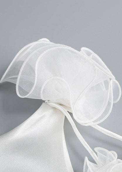 Silk Summer White Dress Party Zippered Backless Solid