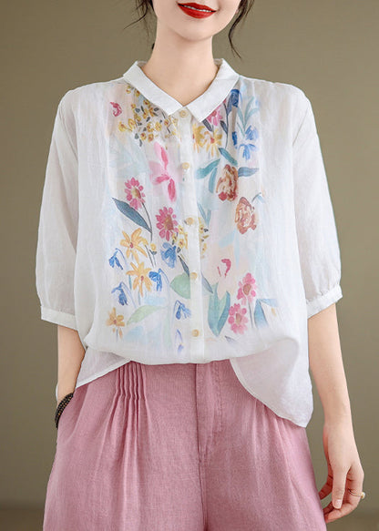 Shirt Button Summer White Pan Collar Peter Linen