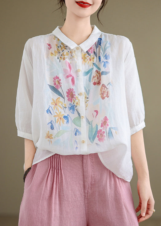 Pan Linen Collar Button White Shirt Summer Peter