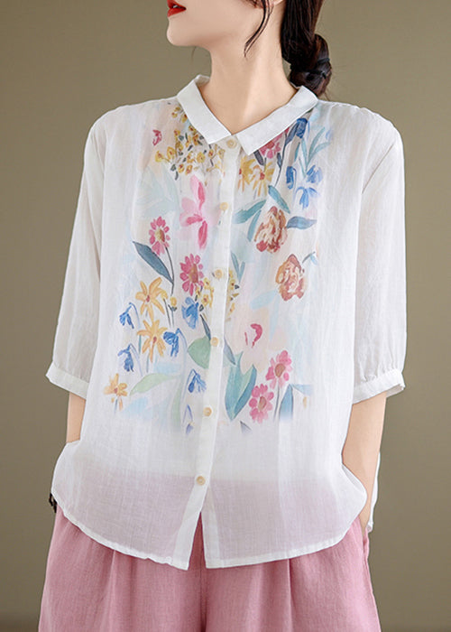 Shirt Button Summer White Pan Collar Peter Linen