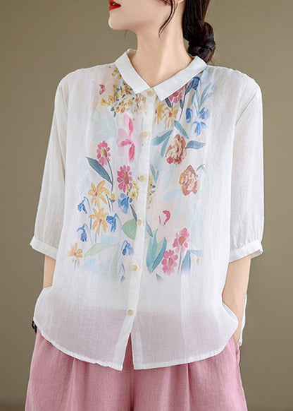 Shirt Button Summer White Pan Collar Peter Linen