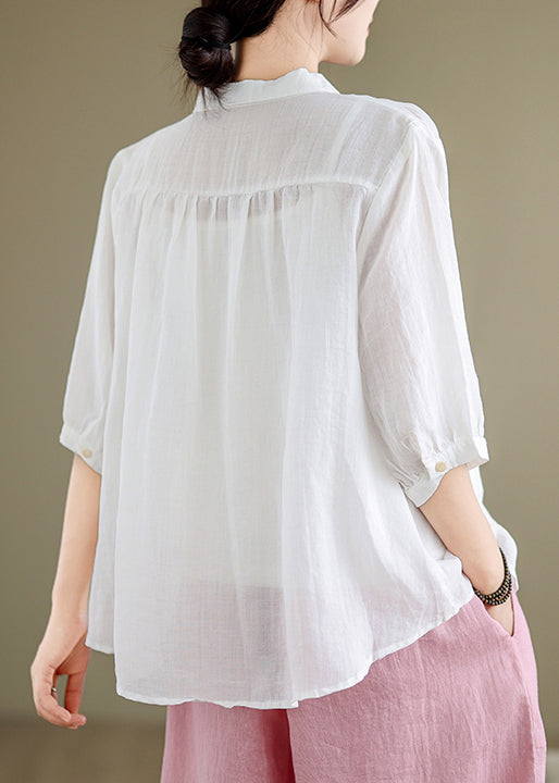 Shirt Button Summer White Pan Collar Peter Linen