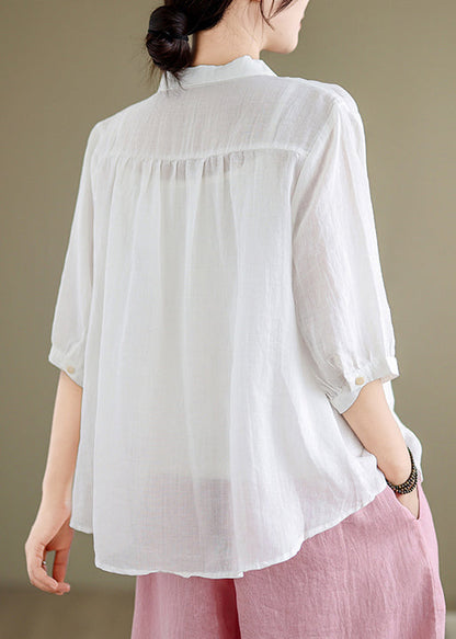 Shirt Button Summer White Pan Collar Peter Linen