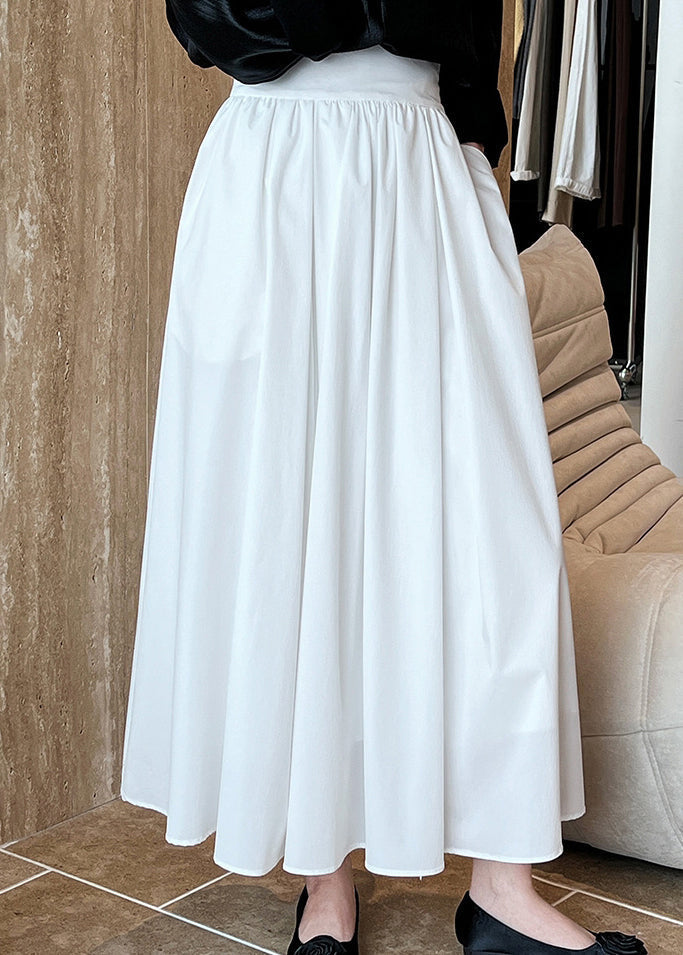 White Cotton Pleated Skirt Exra Large Hem Spring QQ1005