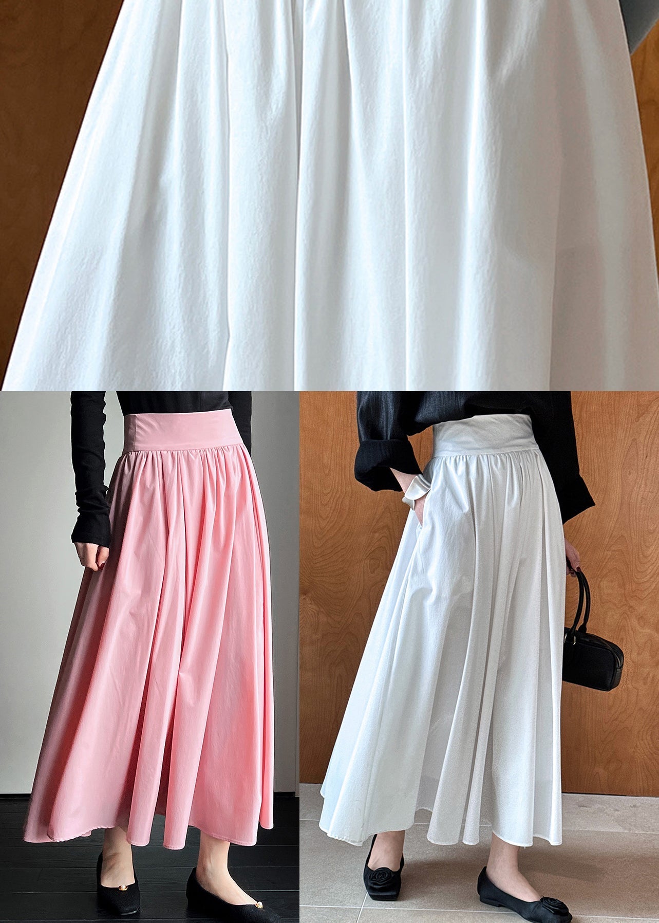 White Cotton Pleated Skirt Exra Large Hem Spring QQ1005