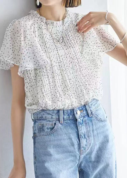 Top White Cloak Sleeves Dot Oversized Chiffon Wrinkled