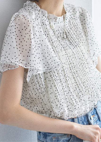 Top White Cloak Sleeves Dot Oversized Chiffon Wrinkled