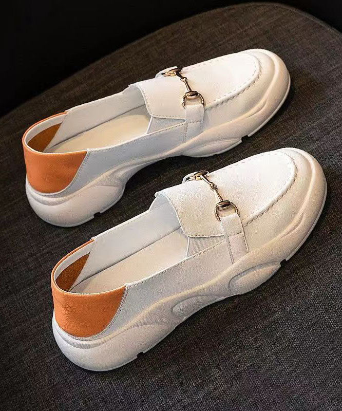 Mocassins en similicuir blanc décontractés et confortables pour femmes DD1009