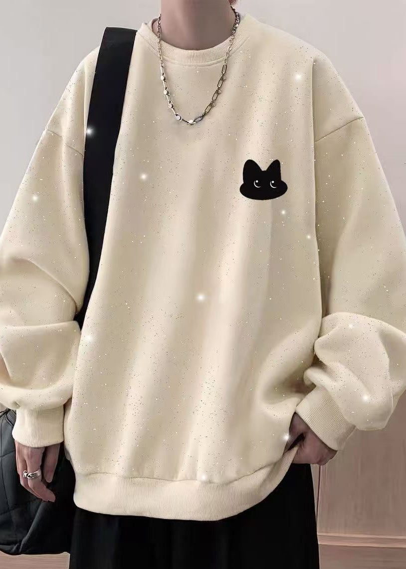 Cotton Spring O Men Gypsophila Sweatshirt Neck Sequins White