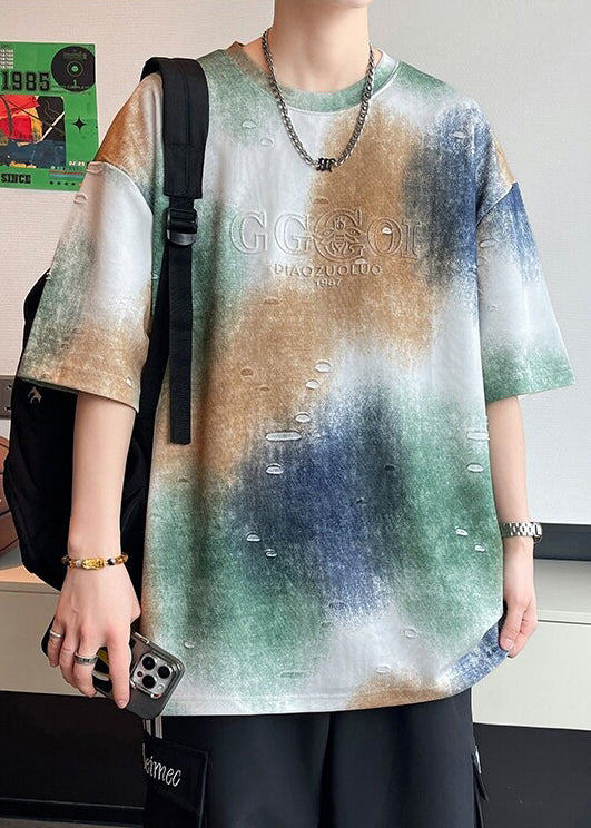 Tie Cotton Letter Dye Sleeve Shirts Half Men T White Hole