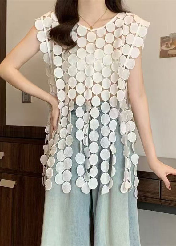 Original O Hollow Design White Out Summer Tops Neck