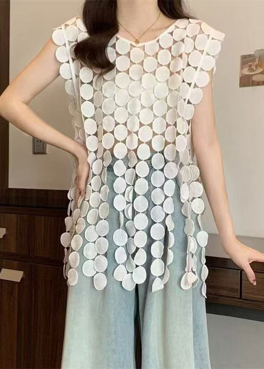 Original O Hollow Design White Out Summer Tops Neck