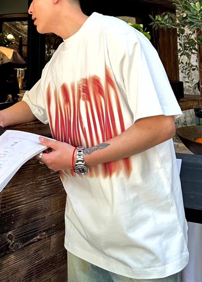 Letter O Cotton Men Summer White Neck Shirts T