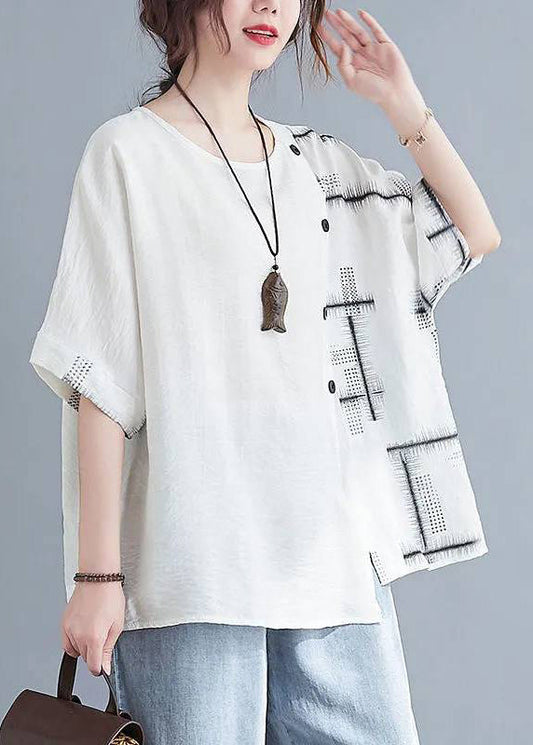 Top White Loose Sleeve Short O-Neck