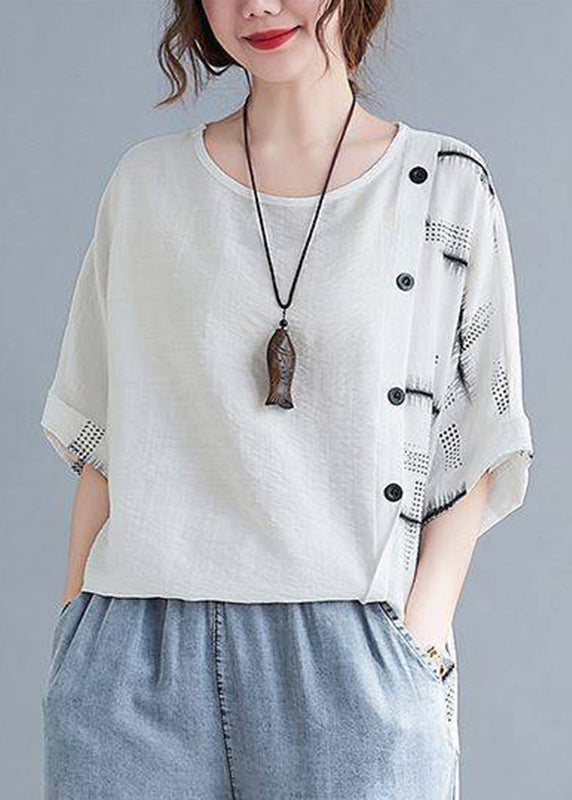 Top White Loose Sleeve Short O-Neck