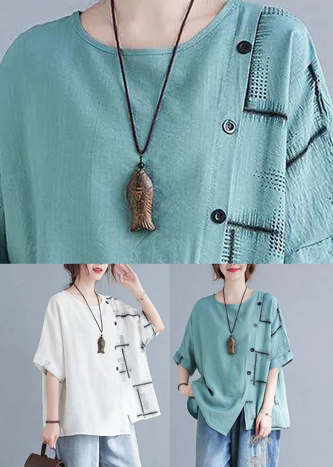 Top White Loose Sleeve Short O-Neck